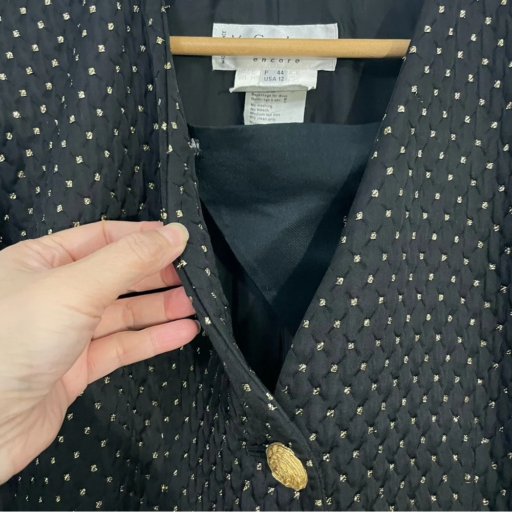 Yves Saint Laurent Vintage Quilted Black & Gold Blazer Size 44 US 12 - Picture 8 of 12